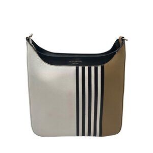 Henri Bendel White Striped Leather Bowery Messenger Bag